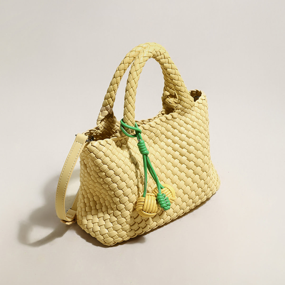 Happy Mini Woven Leather Top Handle Bag - Yellow