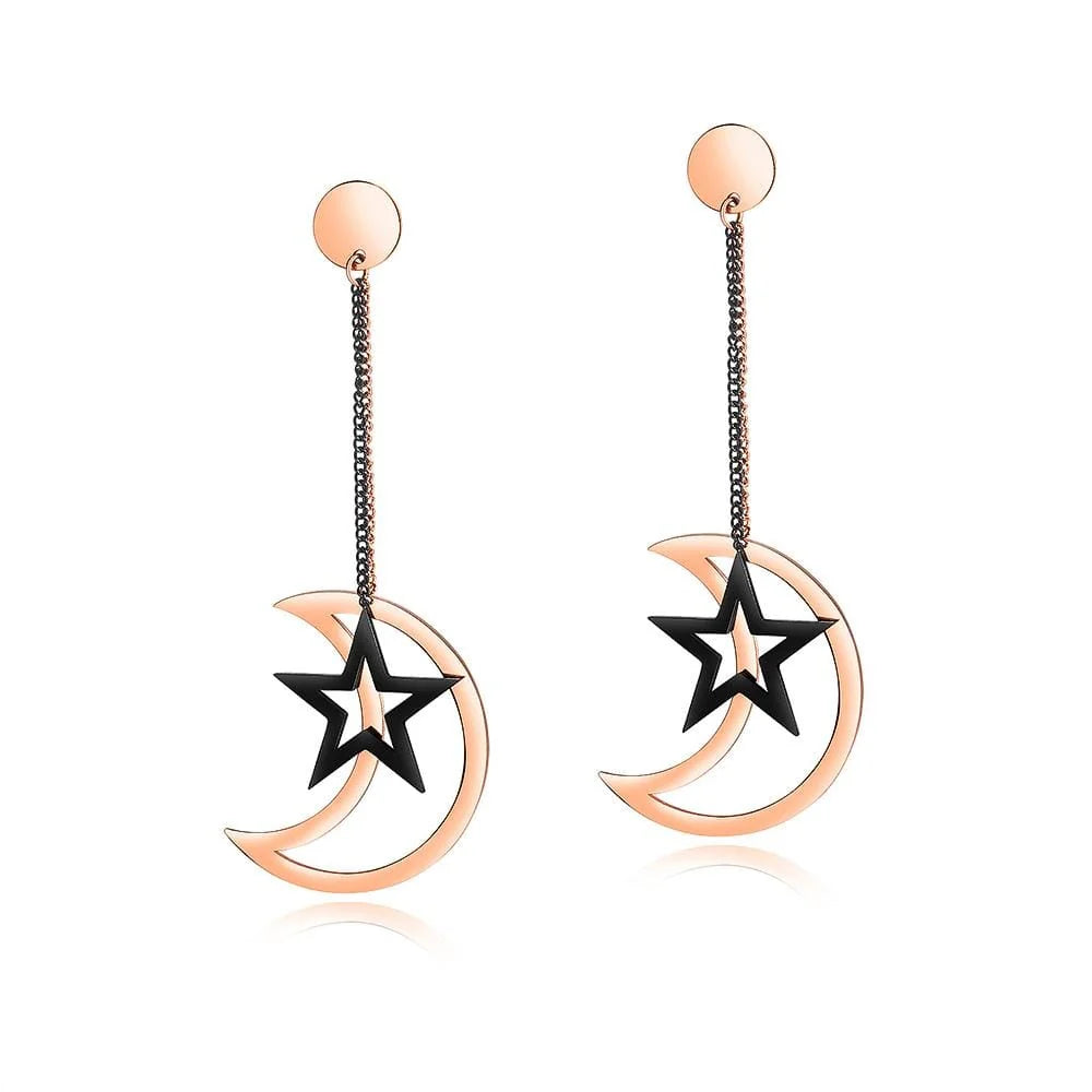 Bullion Gold Shimmering Moon Star Drop Earrings