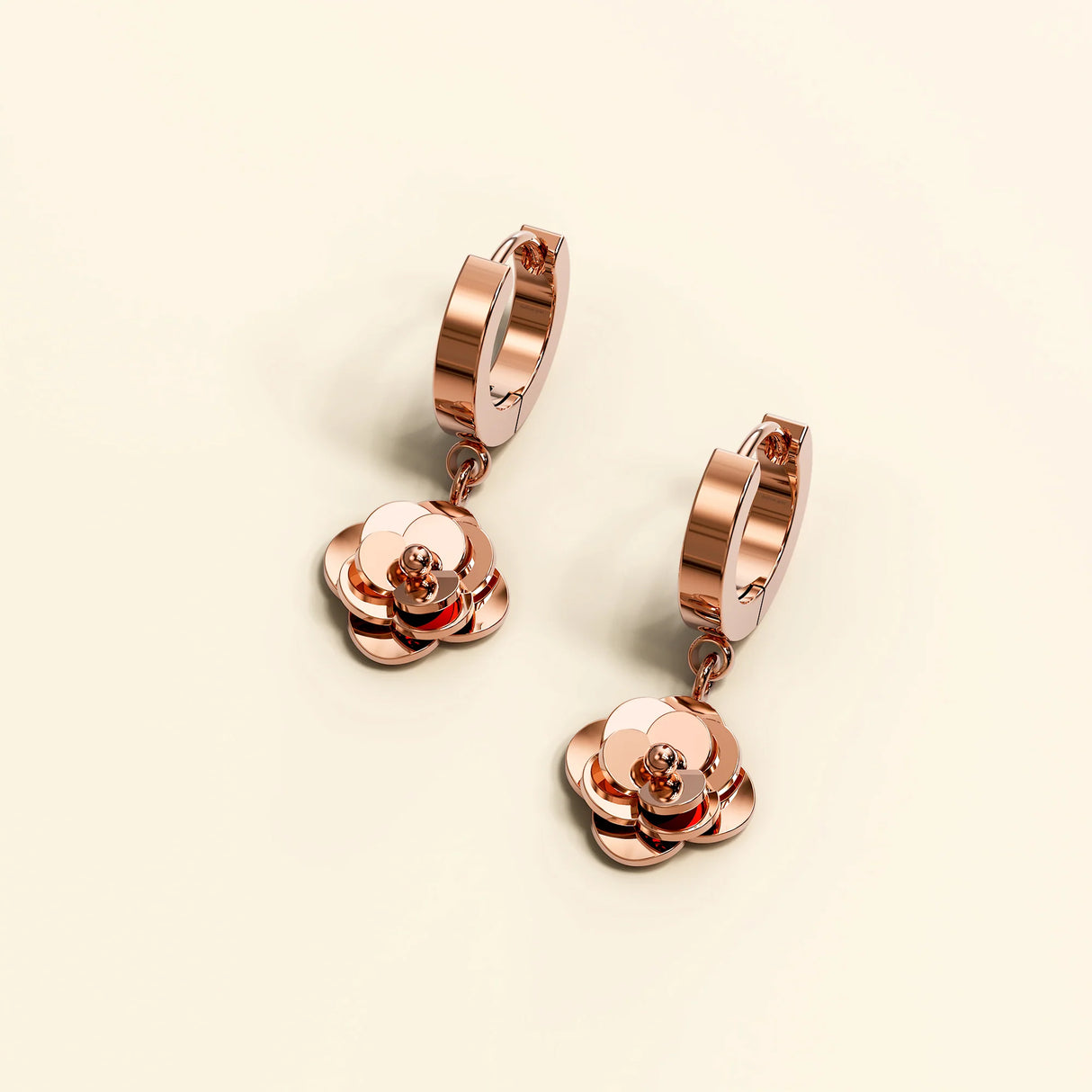 Bullion Gold Dainty Rose Layered in Rose Gold Stainless Steel Drop Earrings