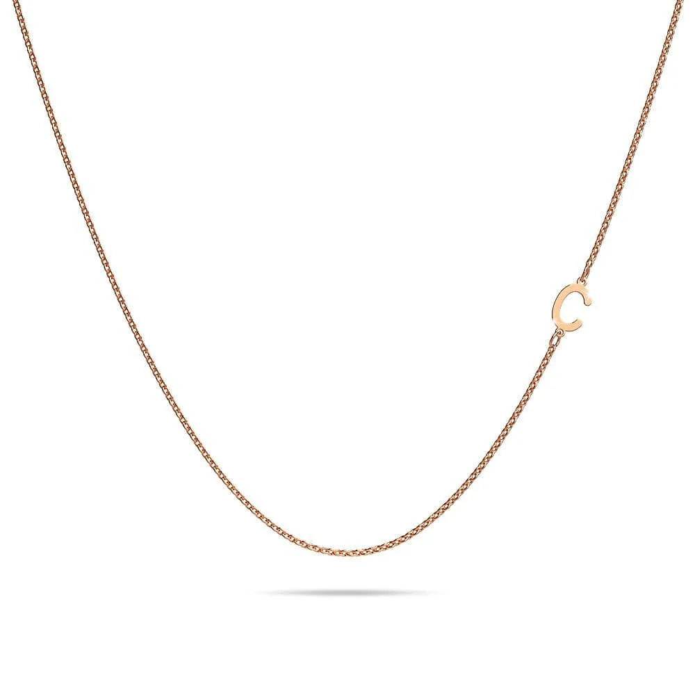Bullion Gold Bold Alphabet Letter Initial Charm Necklace in Rose Gold Tone