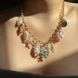 Bullion Gold Beaded Summer Sea Charm Gold Necklace