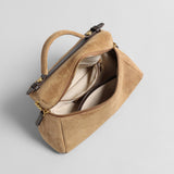 Suede Leather Structured Shoulder Bag - Camel