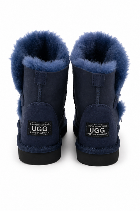 Australian Leather Ugg 1Button Short Sheepskin - Navy - AU6
