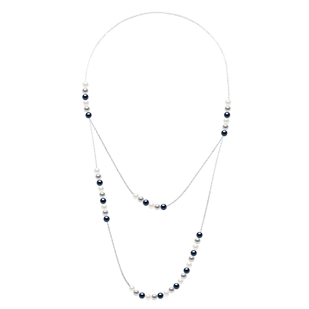 Double Long Necklace Prestige - Natural White + Grey (Pearl Grey) + Black "Tahitian Style" - Length Double Long Necklace 50 and 75 cm
