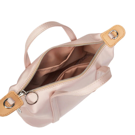 BAMEI Mini Triacetate Satin Boston Bag with Leather Chain Strap - Nude