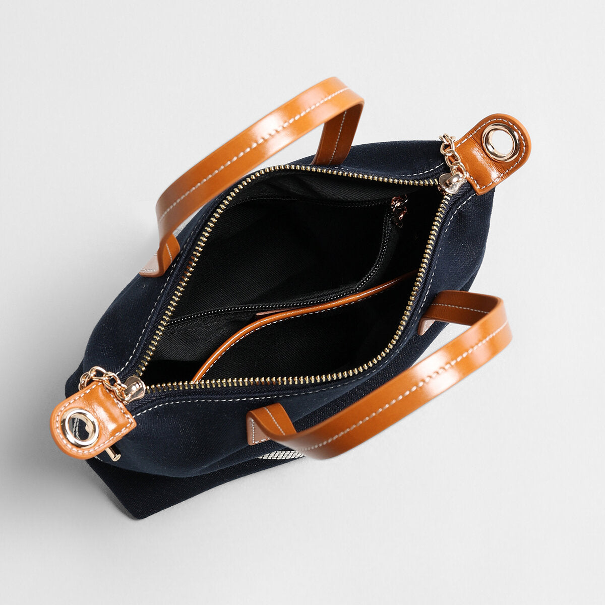 Canvas Leather Trim Mini Tote - Navy