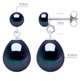 Double Earrings White Gold - Black Tahiti - Longueur 18 cm