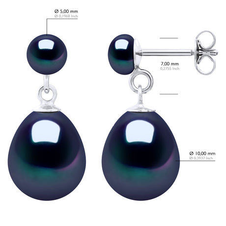 Double Earrings White Gold - Black Tahiti - Longueur 18 cm