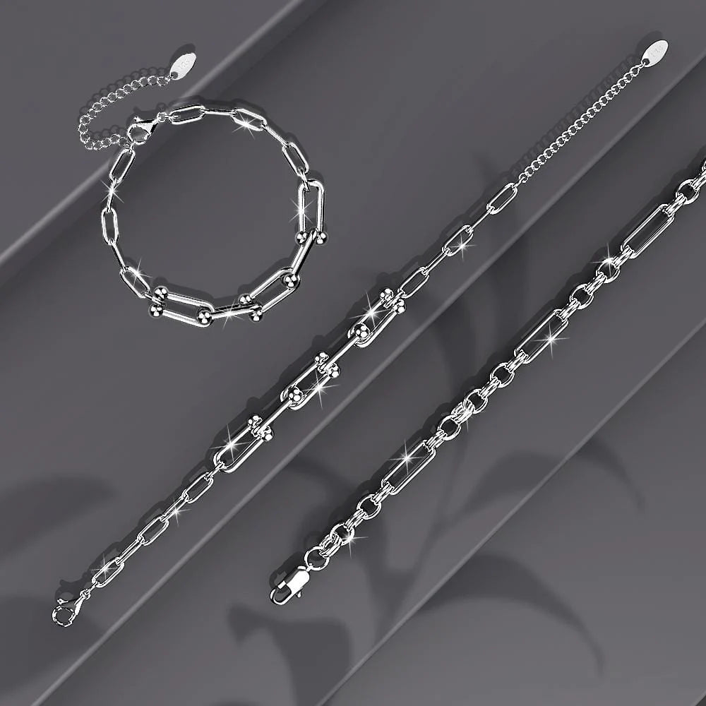 Bullion Gold Lovelock U Link Chain Bracelet White Gold - 6mm