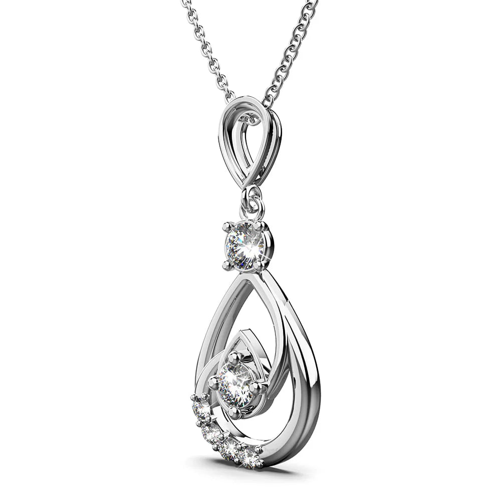 Krystal Couture Periwinkle Teardrop Necklace Embellished with Crystals from Swarovski in White Gold