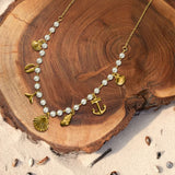 Bullion Gold Beaded Sea Pearl Charm Gold Necklace