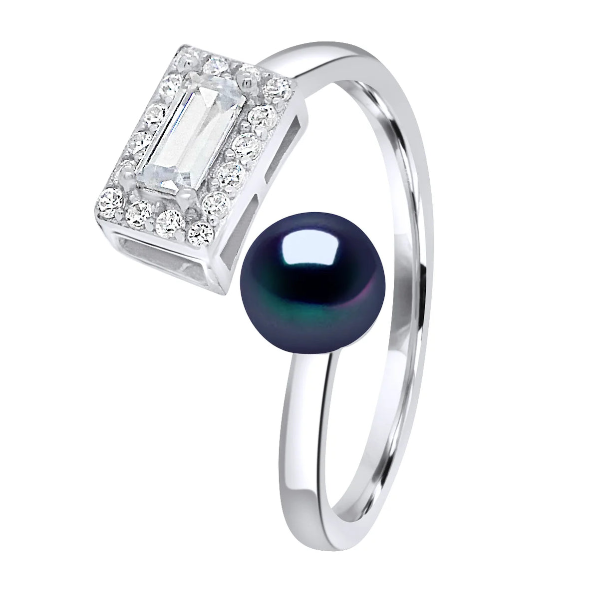 Ring Halo Button Freshwater Pearl & Cubic Zirconia Black