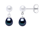 Earrings of Silver 925 and Real Cultured Freshwater Pearls Pear 6-7 mm - Black "Tahitian Style" - Longueur 42 cm