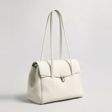 Pebbled Leather Turn-Lock Shoulder Tote Bag - Ivory