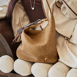 Nalandu Vintage Suede Hobo Bucket Bag - Camel