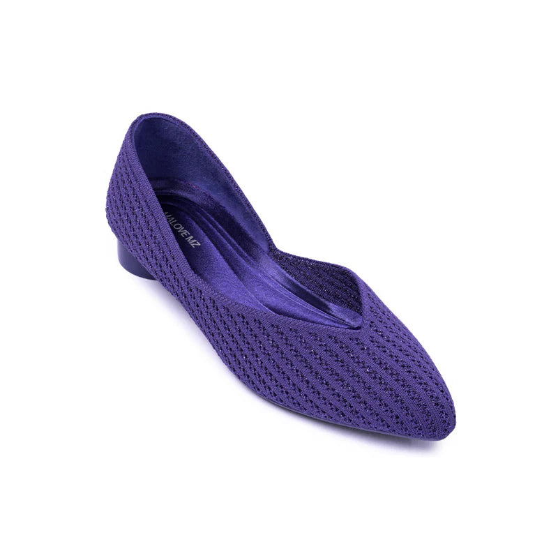 Pointed Toe Knit Ballet Flats - Purple
