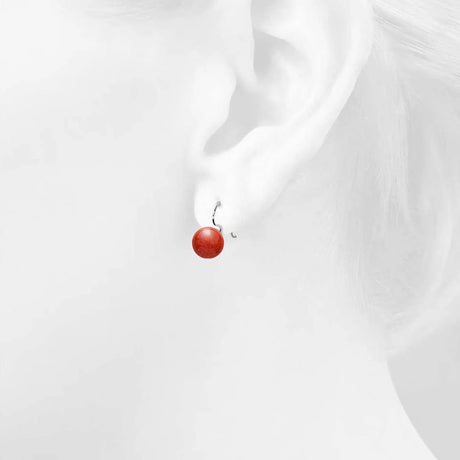 Solid 925 Sterling Silver Red Sponge Coral Earrings
