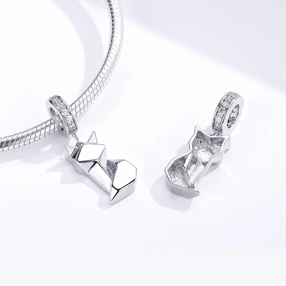 Solid 925 Sterling Silver Origami Cat Pandora Inspired Charm