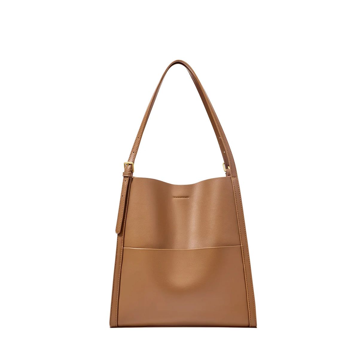 Nalandu Minimal Soft Leather Commuter Tote Bag - Brown