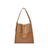 Nalandu Minimal Soft Leather Commuter Tote Bag - Brown