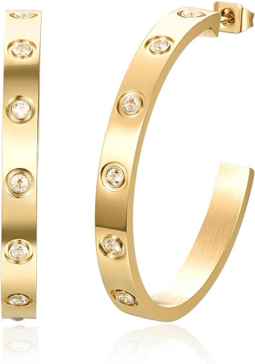 Liv Oliver 18K Gold Plated Classic Cz Hoop Earrings