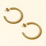 Bullion Gold Twisted Braid C-Hoop Gold Layered Earrings 30mm