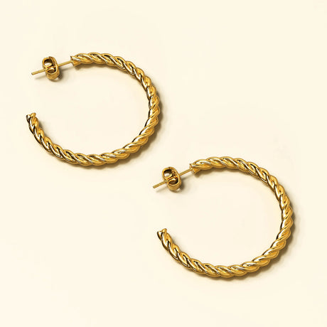 Bullion Gold Twisted Braid C-Hoop Gold Layered Earrings 30mm