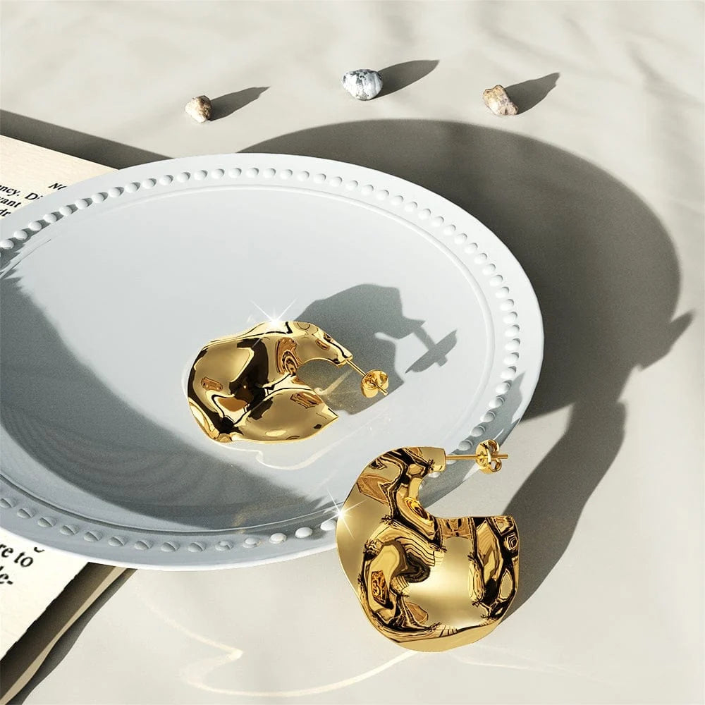 Bullion Gold Textured Flat Earrings in Gold