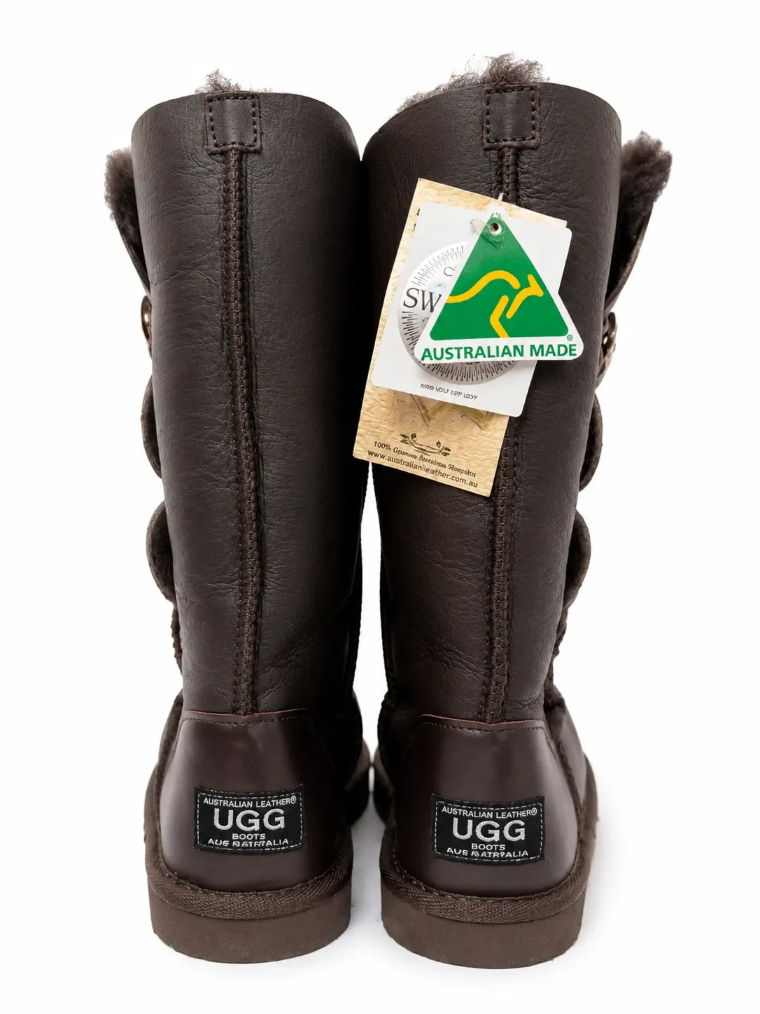 Australian Leather Ugg 3 Emerald Crystal Cut Buttons Sheepskin - Chocolate - AU6