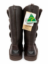 Australian Leather Ugg 3 Emerald Crystal Cut Buttons Sheepskin - Chocolate - AU6