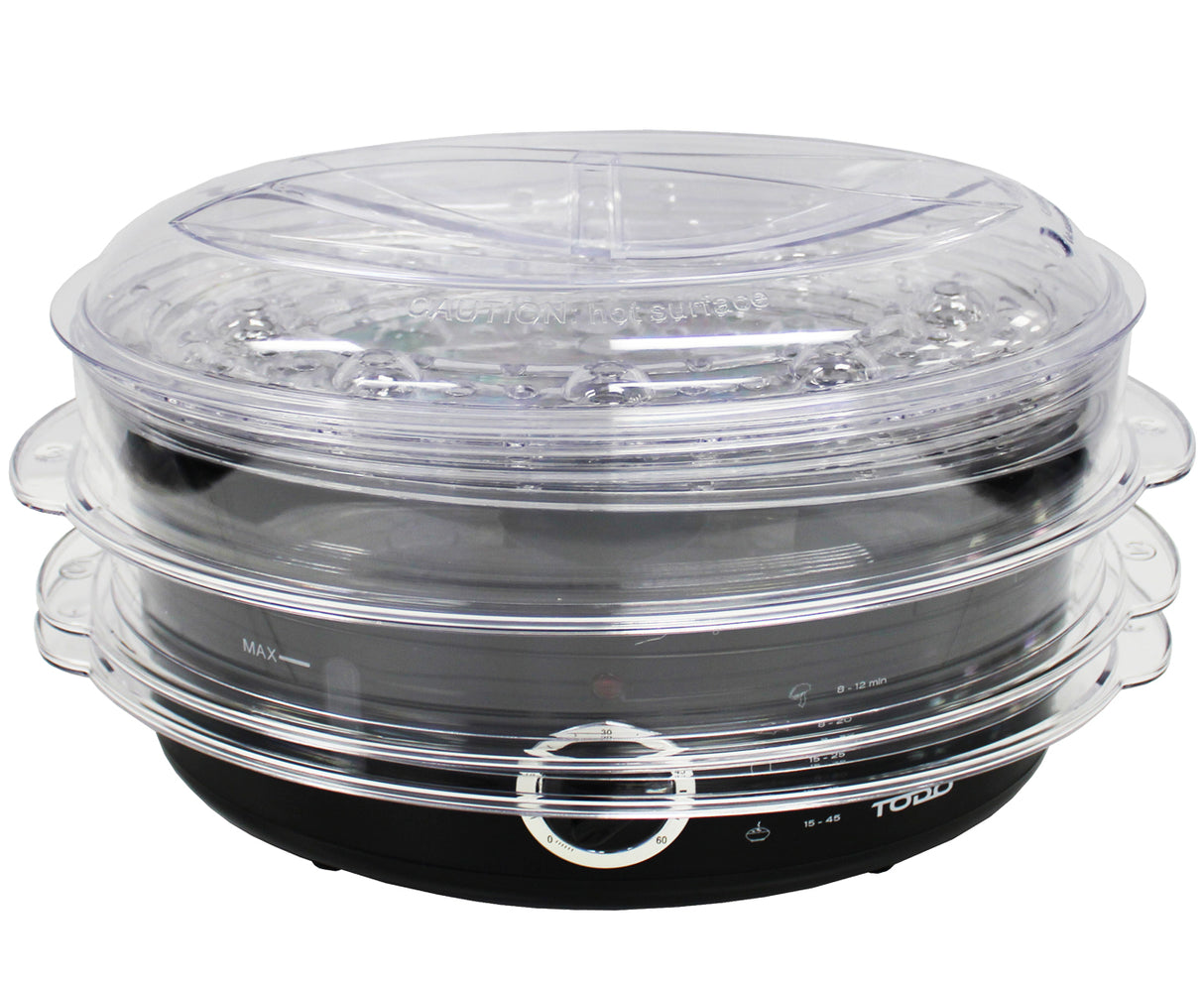 TODO 9L Steam Cooker Steamer 3 Tray 800W Power Dial Timer Healthy Stackable