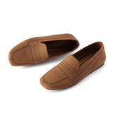 Comfortable Slip On Square Toe Loafers - Brown
