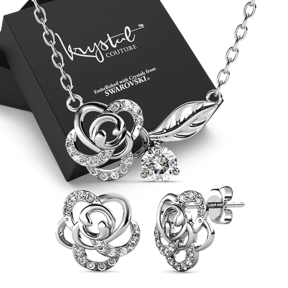 Boxed Rose Petal Set Embellished with SWAROVSKI® Crystals In White Gold