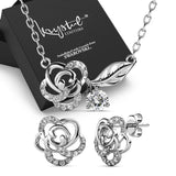 Boxed Rose Petal Set Embellished with SWAROVSKI® Crystals In White Gold