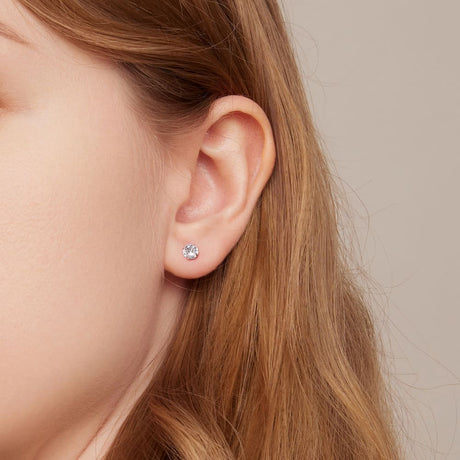 Solid 925 Signature Silver Mary Anne Crystal Stud Earrings In Rose Gold