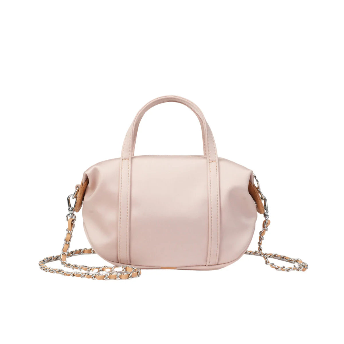 BAMEI Mini Triacetate Satin Boston Bag with Leather Chain Strap - Nude