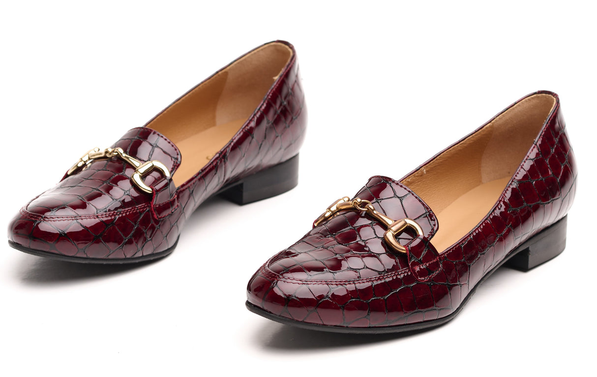 Bosccolo Womens Moccasin - Burgundy Croco