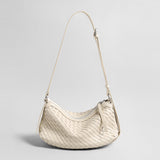 Woven Lambskin Leather Crescent Shoulder Bag - Ivory