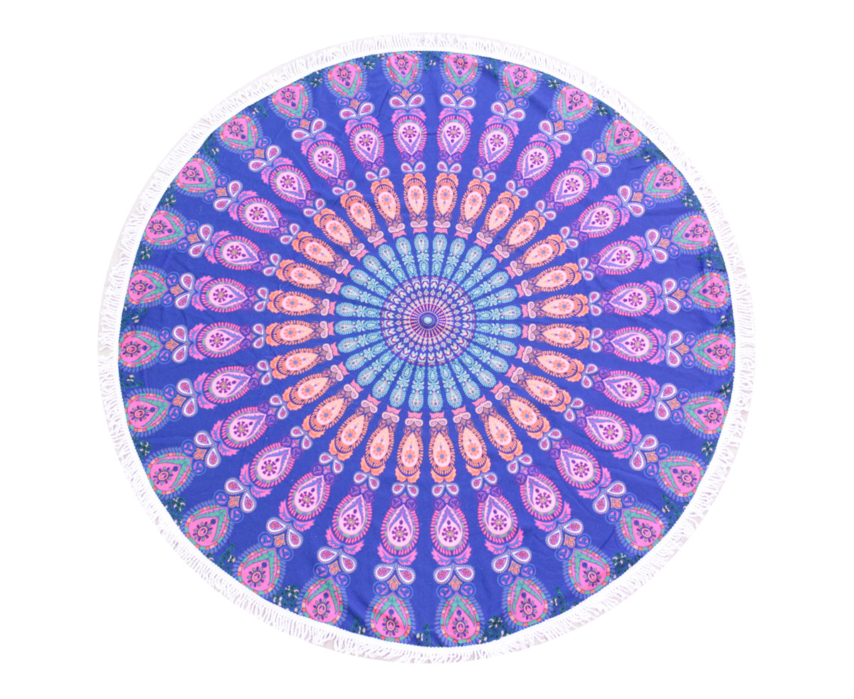 TODO Luxury Thick Microfiber Round Beach Towel Throw Rug TTowel Navy Flower