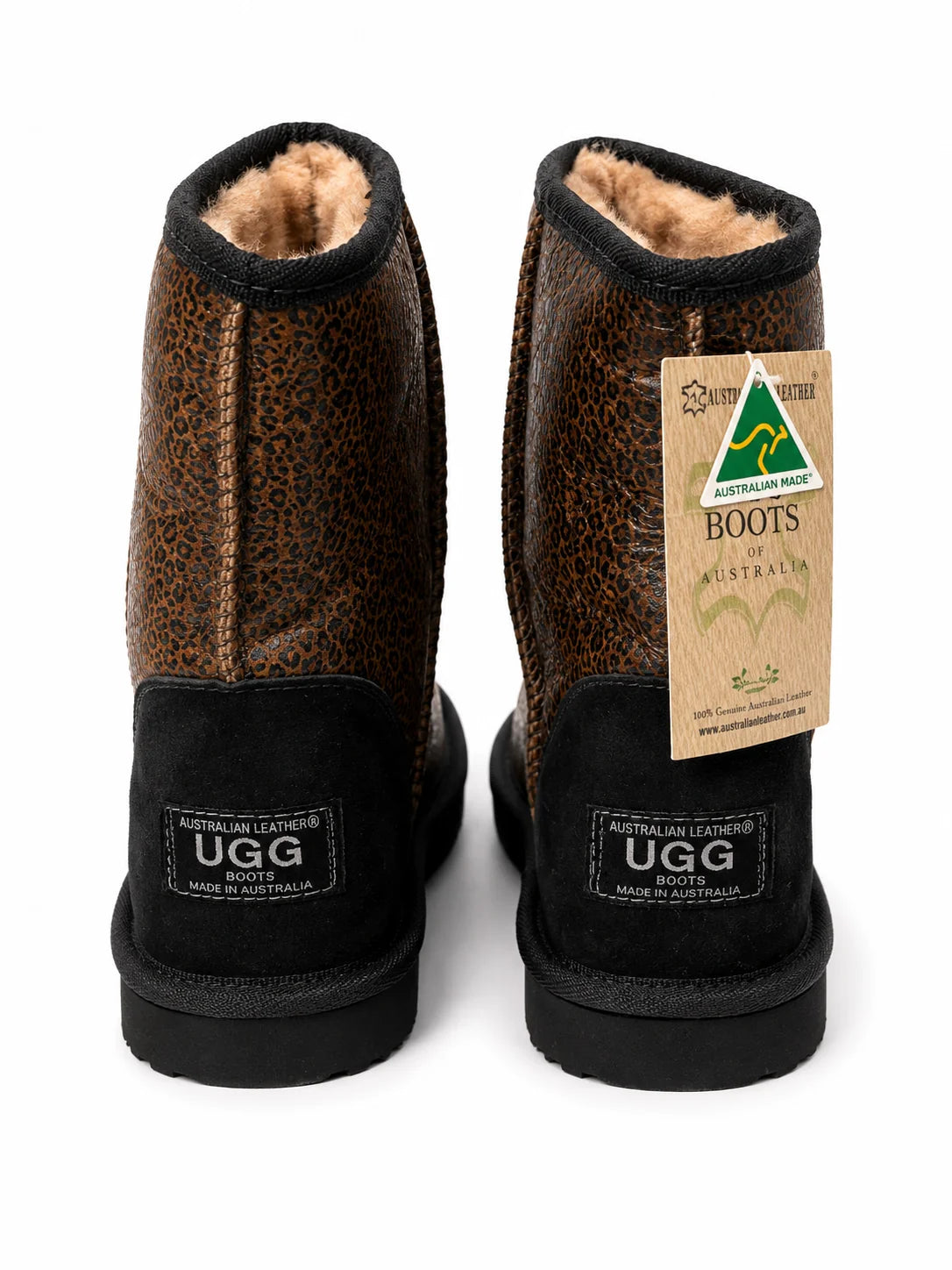 Australian Leather Ugg Leather Short Leopard Full Print - Black - AU10
