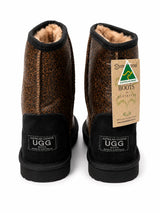 Australian Leather Ugg Leather Short Leopard Full Print - Black - AU10