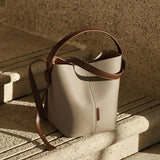 Nalandu Soft Pebbled Leather Bucket Shoulder Bag - Taupe