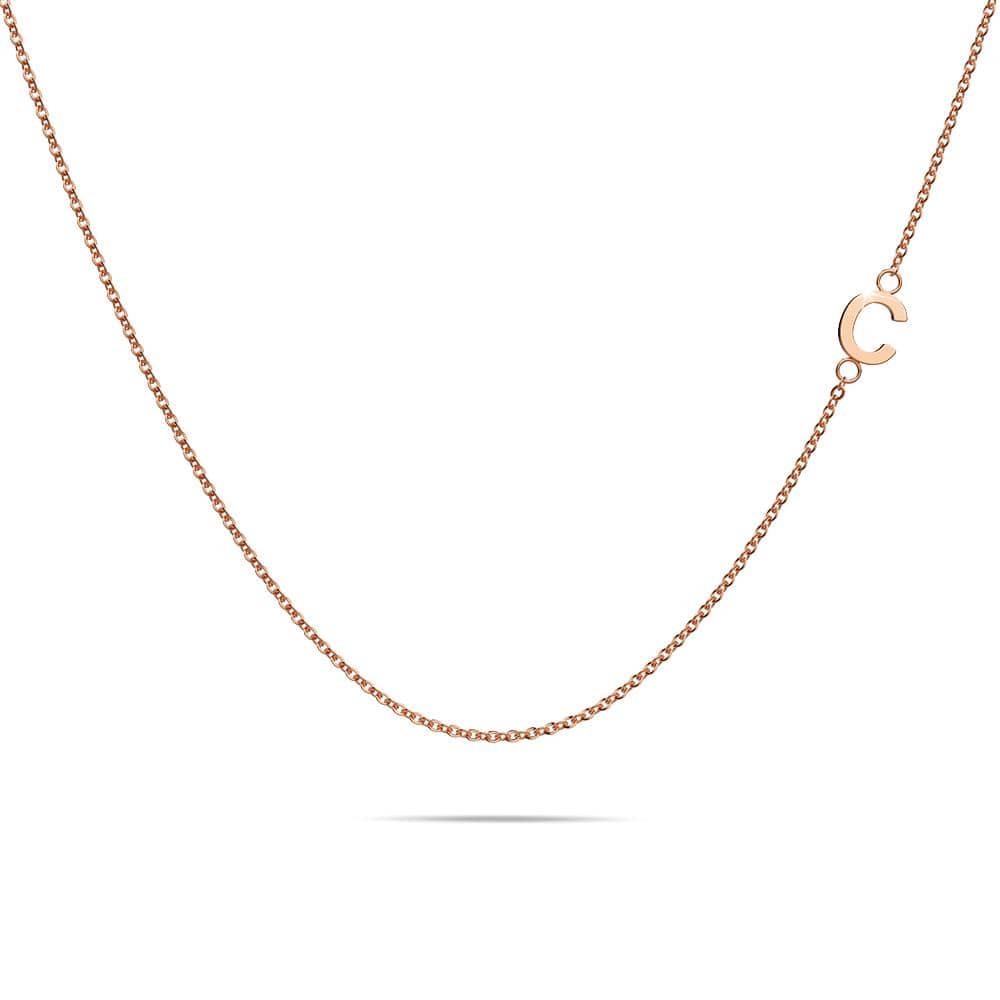 Bullion Gold Sparkling Alphabet Initials Stainless Steel Necklace in Rose Gold
