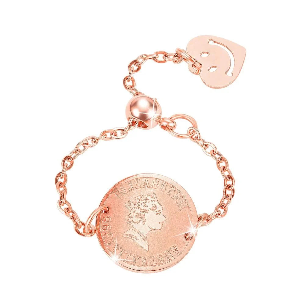 Bullion Gold Adjustable Queen Elizabeth Coins Ring