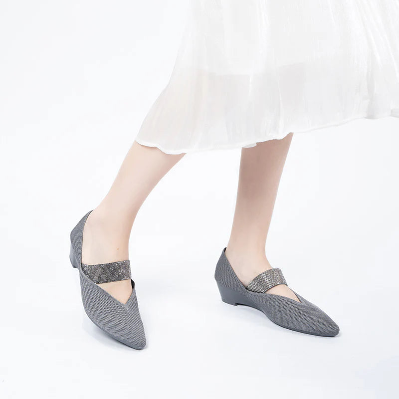Princess Crystal Strap Mary Jane Wedges - Grey