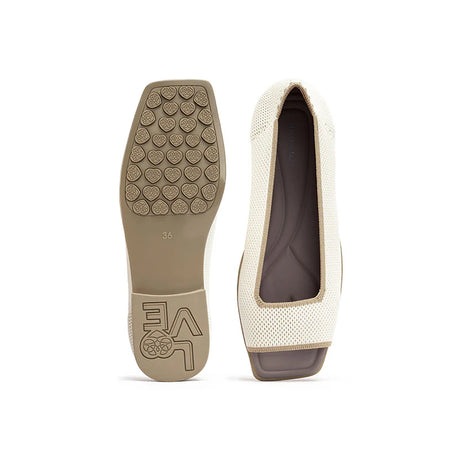 Colorblock Peep Toe Knit Flats - Ivory