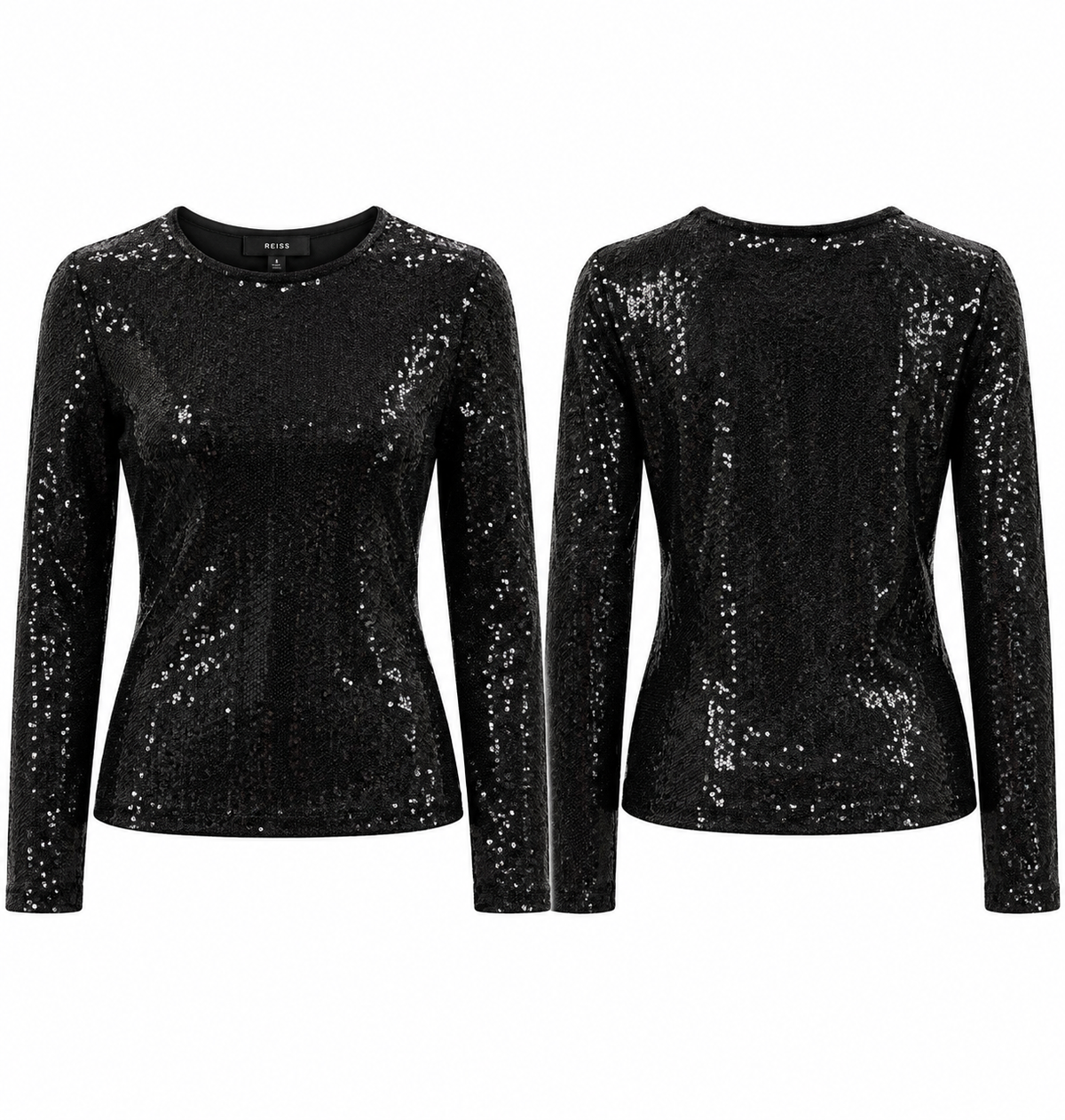 Reiss Women's Julianne Sequin Long Sleeve Top - Black