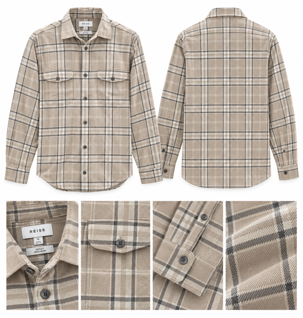 Reiss Men's Orlando Brushed Overshirt - Sand