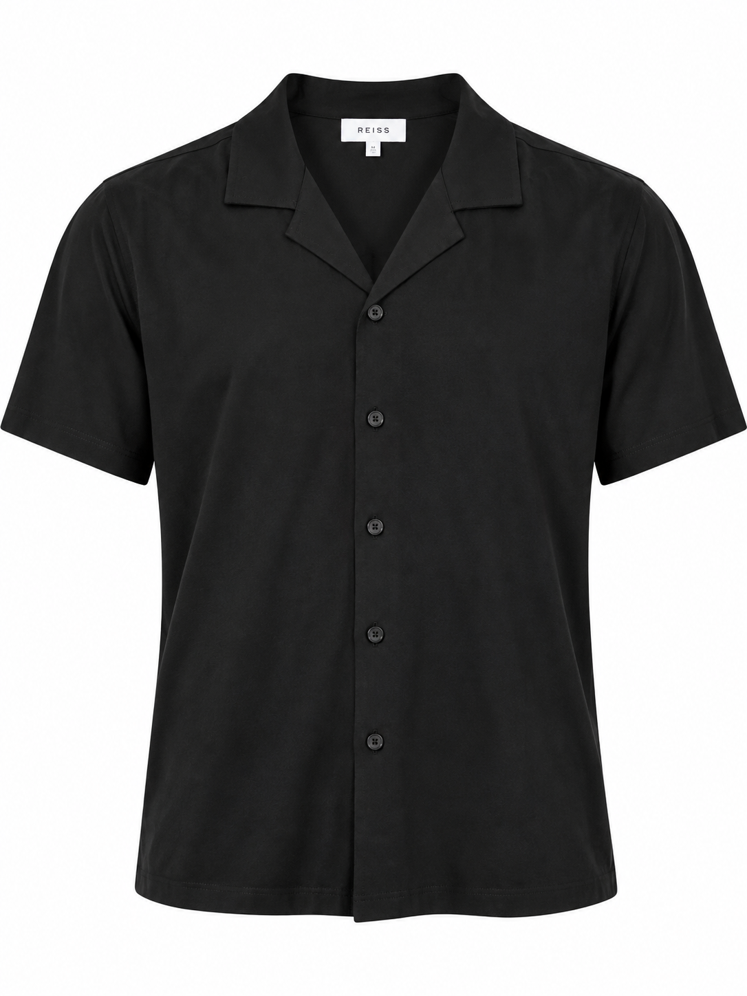 Reiss Men's Caspa Mercerised Short Sleeve Cuban Collar Shirt - Black