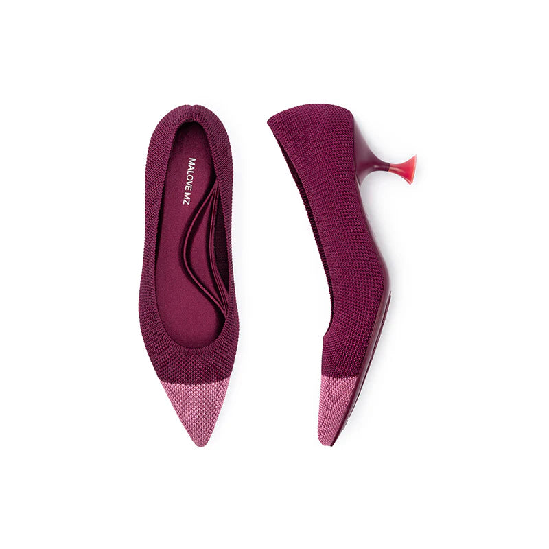 Corporate Color Block Kitten Heels - Wine